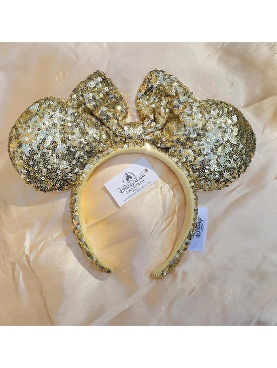 Disney Other - Gold Sequin Bow Minnie Ears Headband Sparkly Bling NWT